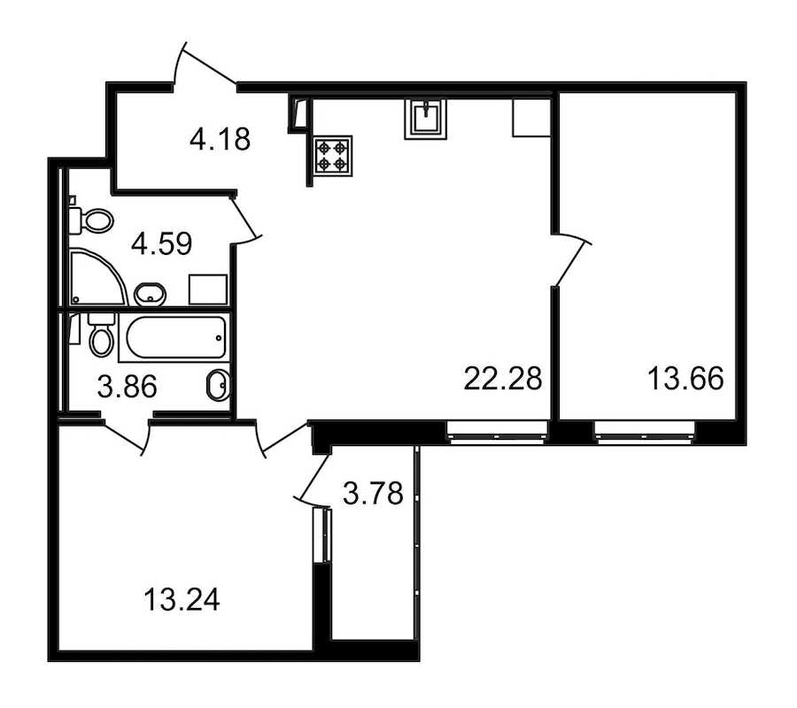 Двухкомнатная квартира в : площадь 65.59 м2 , этаж: 2 – купить в Санкт-Петербурге